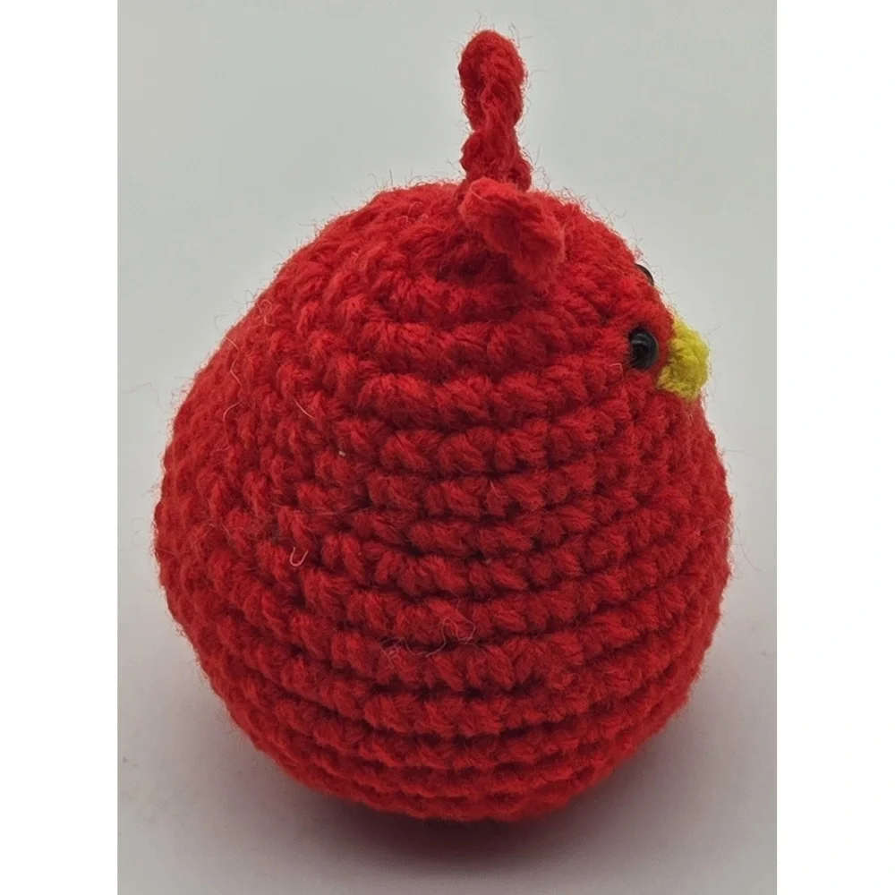 Handmade Mini Crochet Red Quirky Bird 4x3 Acrylic Yarn Figurine Cute Collectible